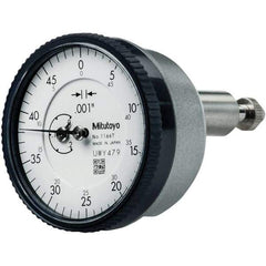 Mitutoyo - 0.2" Range, 0-50 Dial Reading, 0.001" Graduation Dial Drop Indicator - 40mm Dial, 1/2" Range per Revolution, 0.001" Accuracy, Revolution Counter - Top Tool & Supply