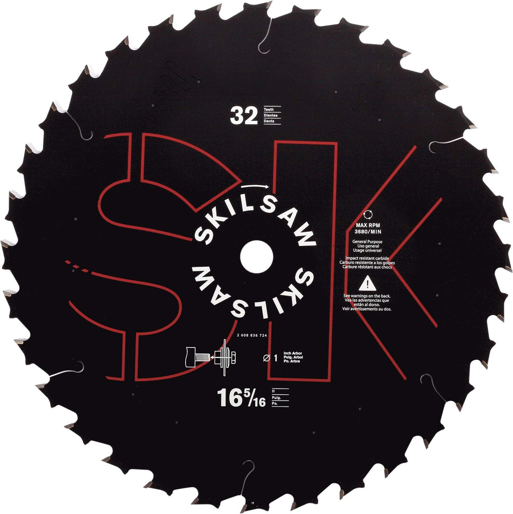 Skilsaw - 8-1/4" Diam, 5/8" Arbor Hole Diam, 24 Tooth Wet & Dry Cut Saw Blade - Carbide-Tipped, Cutoff Action, Diamond Arbor - Top Tool & Supply