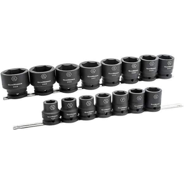 GearWrench - 15 Piece 3/4" Drive Black Finish Impact Socket Set - 6 Points, 3/4" to 1-5/8" Range, Inch Measurement Standard - Top Tool & Supply