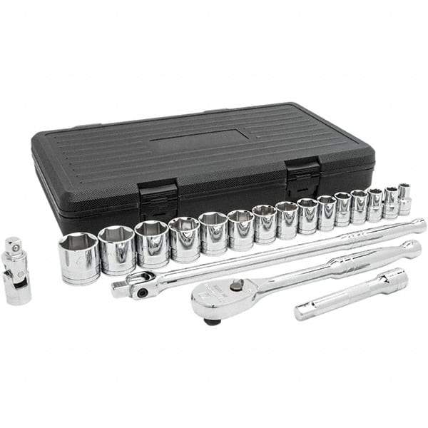 GearWrench - 19 Piece 1/2" Drive Chrome Finish Socket Set - 6 Points, 3/8" to 1-1/4" Range, Inch Measurement Standard - Top Tool & Supply