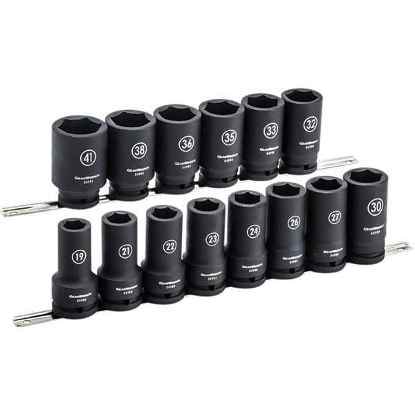 GearWrench - 14 Piece 3/4" Drive Black Finish Deep Well Impact Socket Set - 6 Points, 19mm to 41mm Range, Metric Measurement Standard - Top Tool & Supply