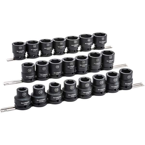 GearWrench - 22 Piece 3/4" Drive Black Finish Impact Socket Set - 6 Points, 17mm to 41mm Range, Metric Measurement Standard - Top Tool & Supply