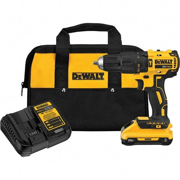 DeWALT - 20 Volt 1/2" Keyless Chuck Cordless Hammer Drill - 29750 BPM, 0 to 250 RPM - Top Tool & Supply