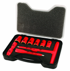 Insulated 3/8" Inch T-Handle Socket Set Includes: 5/16 - 3/4" Sockets and 5" Extension Bar and T Handle in Storage Box. 11 Pieces - Top Tool & Supply