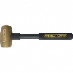 American Hammer - 3-1/2 Lb Brass Nonsparking Hammer - 14" OAL, 3-1/2" Head Length, 2" Face Diam, 14" Steel with Grip Handle - Top Tool & Supply