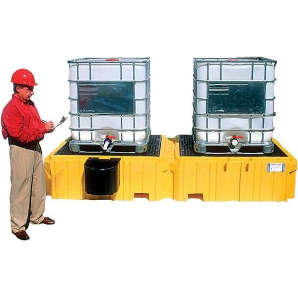 UltraTech - 535 Gal Sump Capacity, Polyethylene TWIN IBC Spill Pallet, Left Side Bucket - 61.6" Long x 22" Wide x 124-1/2" High, 8,000 Lb Capacity, 2 Totes, Includes 1 Left Side Bucket Shelf - Top Tool & Supply