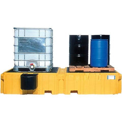 UltraTech - 535 Gal Sump Capacity, Polyethylene TWIN IBC Spill Pallet, Left Side Bucket with Drain - 61.6" Long x 22" Wide x 124-1/2" High, 8,000 Lb Capacity, 2 Totes, Includes 1 Left Side Bucket Shelf - Top Tool & Supply