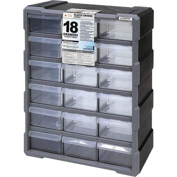 Quantum Storage - 18 Drawer, Small Parts Drawer Cabinet System - 18-3/4" Deep x 6-1/4" Wide x 15" High - Top Tool & Supply