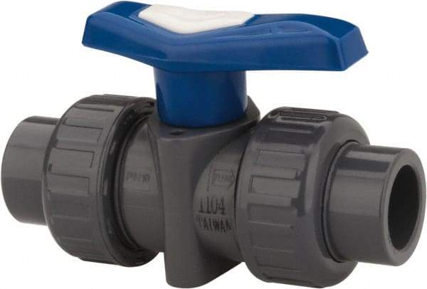 Simtech - 2-1/2" Pipe, Full Port, PVC True Union Design Ball Valve - Inline - Two Way Flow, FNPT x FNPT Ends, Tee Handle, 150 WOG - Top Tool & Supply