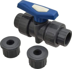 Simtech - 3/4" Pipe, Full Port, PVC True Union Design Ball Valve - Inline - Two Way Flow, FNPT x FNPT (with Socket Adapter) Ends, Tee Handle, 232 WOG - Top Tool & Supply