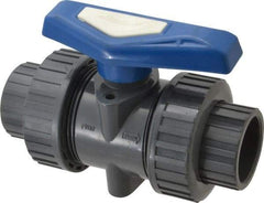 Simtech - 1-1/4" Pipe, Full Port, PVC True Union Design Ball Valve - Inline - Two Way Flow, FNPT x FNPT (with Socket Adapter) Ends, Tee Handle, 232 WOG - Top Tool & Supply