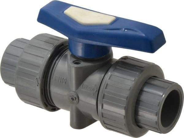 Simtech - 3/4" Pipe, Full Port, CPVC True Union Design Ball Valve - Inline - Two Way Flow, FNPT x FNPT (with Socket Adapter) Ends, Tee Handle, 232 WOG - Top Tool & Supply