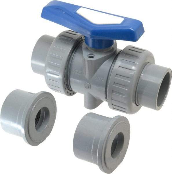 Simtech - 1-1/4" Pipe, Full Port, CPVC True Union Design Ball Valve - Inline - Two Way Flow, FNPT x FNPT (with Socket Adapter) Ends, Tee Handle, 232 WOG - Top Tool & Supply