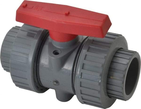 Simtech - 1-1/2" Pipe, Full Port, CPVC True Union Design Ball Valve - Inline - Two Way Flow, FNPT x FNPT (with Socket Adapter) Ends, Tee Handle, 232 WOG - Top Tool & Supply