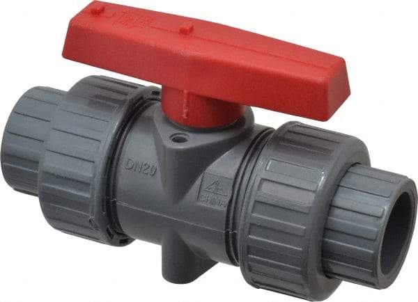 Simtech - 3/4" Pipe, Full Port, CPVC True Union Design Ball Valve - Inline - Two Way Flow, FNPT x FNPT (with Socket Adapter) Ends, Tee Handle, 232 WOG - Top Tool & Supply