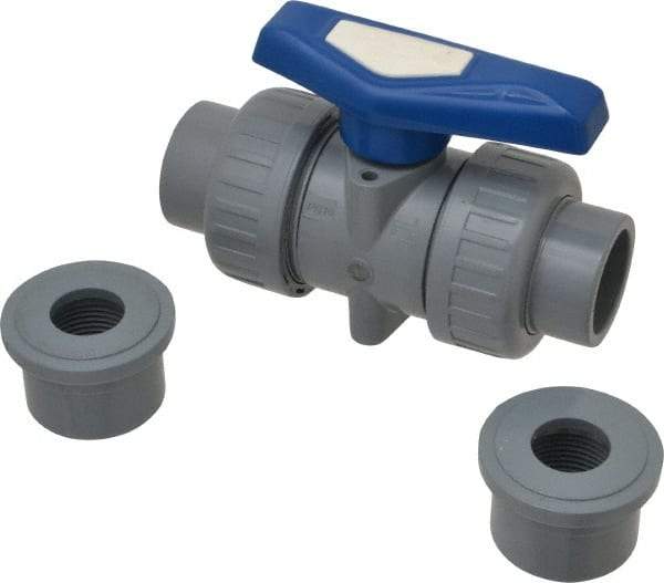 Simtech - 1" Pipe, Full Port, CPVC True Union Design Ball Valve - Inline - Two Way Flow, FNPT x FNPT (with Socket Adapter) Ends, Tee Handle, 232 WOG - Top Tool & Supply