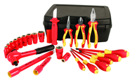 Insulated 1/2" Drive Inch Socket Set with 3/8" - 1" Sockets; 2 Extension Bars; 1/2" Ratchet; Knife; Slotted & Phillips; 3 Pliers/Cutters in Storage Box. 24 Pieces - Top Tool & Supply
