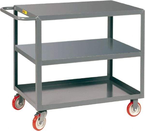 Little Giant - 1,200 Lb Capacity, 18" Wide x 32" Long x 35" High Service Cart - 3 Shelf, Steel, 2 Rigid/2 Swivel Casters - Top Tool & Supply