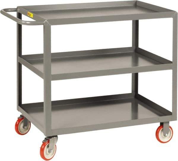 Little Giant - 1,200 Lb Capacity, 24" Wide x 48" Long x 35" High Service Cart - 3 Shelf, Steel, 2 Rigid/2 Swivel Casters - Top Tool & Supply