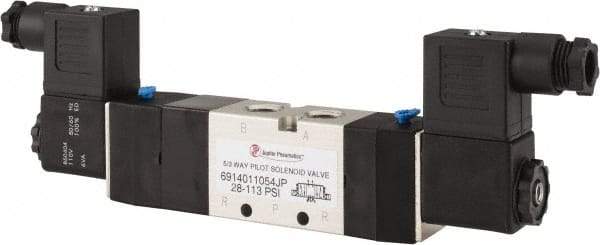 PRO-SOURCE - 1/4", 5/3 Way Double Stacking Solenoid Valve - 110 VAC, 0.76 CV Rate, 2.6" High x 8-1/2" Long - Top Tool & Supply