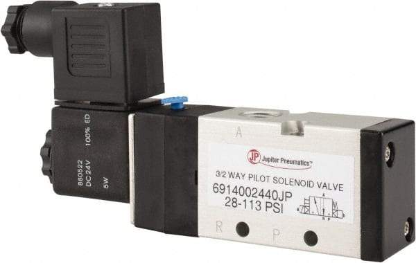 PRO-SOURCE - 1/4", 3/2 Way Single Stacking Solenoid Valve - 24 VDC, 0.98 CV Rate, 2.6" High x 5.12" Long - Top Tool & Supply