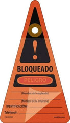 NMC - 7" High x 4" Long, BLOQUEADO - PELIGRO - Nombre del empleado___Nombre de la empresa___ IDENTIFICACION#:___Telefono#:___, Spanish Safety & Facility Lockout Tag - Tag Header: Danger, 1 Side, Orange Unrippable Vinyl - Top Tool & Supply