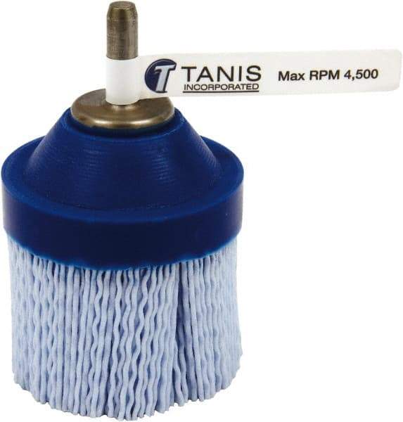 Tanis - 120 Grit, 1-1/2" Brush Diam, Crimped, End Brush - 1/4" Diam Steel Shank, 4,500 Max RPM - Top Tool & Supply