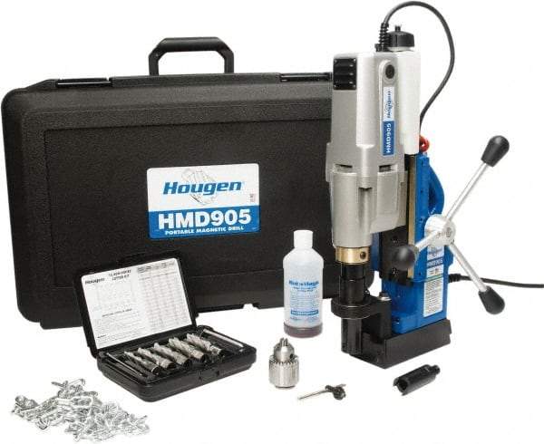 Hougen - 2" Travel, Portable Magnetic Drill Press - 250 & 450 RPM, 9 Amps, 1.5 hp, 1035 Watts - Top Tool & Supply