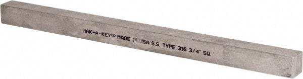 Made in USA - 12" Long x 3/4" High x 3/4" Wide, Undersized Key Stock - Type 316 Stainless Steel - Top Tool & Supply