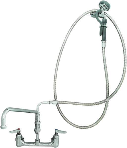 T&S Brass - Riser with Spring Guide, 2 Way Design, Wall Mount, Pre Rinse Faucet Assembly - Lever Handle - Top Tool & Supply