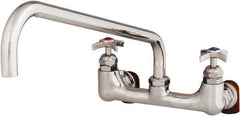 T&S Brass - Straight Spout, 2 Way Design, Wall Mount, Industrial Sink Faucet - 18 Inch Spout, 4 Spoke Handle - Top Tool & Supply