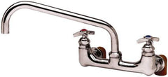 T&S Brass - Straight Spout, 2 Way Design, Wall Mount, Industrial Sink Faucet - 12 Inch Spout, 4 Spoke Handle - Top Tool & Supply