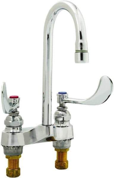 T&S Brass - Faucet Mount, Deck Mount Faucet without Spray - Two Handle, Wrist Blade Handle, Rigid Gooseneck Spout, No Drain - Top Tool & Supply