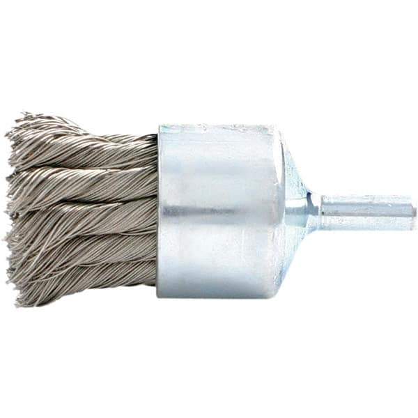 Brush Research Mfg. - 1.13" Brush Diam, Knotted, End Brush - 1/4" Diam Steel Shank, 20,000 Max RPM - Top Tool & Supply