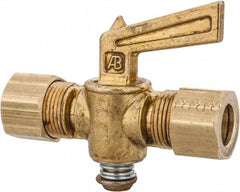 Parker - 3/8" Tube, Compression Pipe to Compression Pipe Drain Cock & Shutoff Valve - 3/8-18 Thread, 30 Max psi - Top Tool & Supply