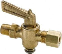 Parker - 1/4" Pipe, 1/4" Tube, Compression Pipe to Male Pipe Drain Cock & Shutoff Valve - 1/4-18 Thread, 30 Max psi - Top Tool & Supply