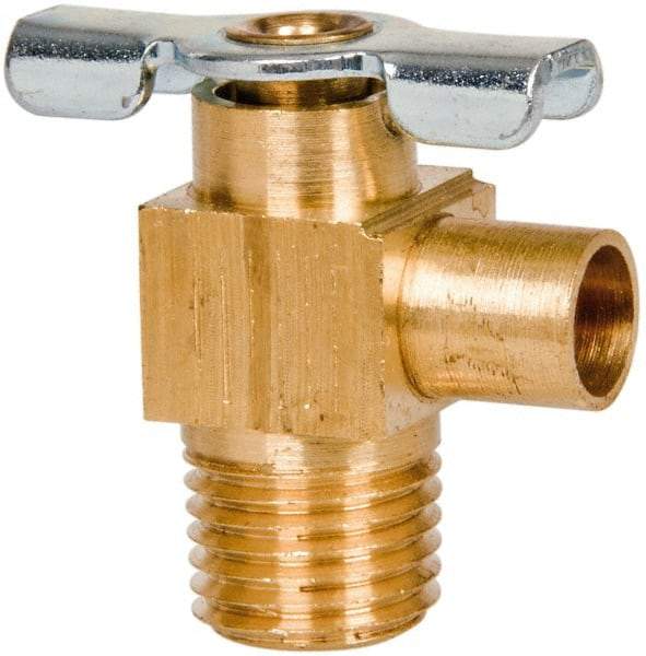 Parker - 1/4" Pipe, 3/8" Tube, Tube to Male Pipe Drain Cock & Shutoff Valve - 1/4-18 Thread, 150 Max psi - Top Tool & Supply