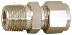 Parker - 1/4" OD, Stainless Steel Male Connector - -425 to 1,200°F, 11/16" Hex, Comp x MNPT Ends - Top Tool & Supply