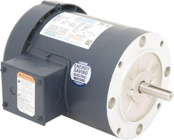 Leeson - 1 Max hp, 1,200 Max RPM, Premium Efficient Electric AC DC Motor - 230/460 V Input, Three Phase, 56C Frame, C-Face Mount, TEFC Enclosure - Top Tool & Supply