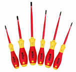 Insulated Slim Integrated Insulation 6 Piece Screwdriver Set Slotted 4.5; 6.5; Phillips #1 & 2; Square #1 & 2. - Top Tool & Supply