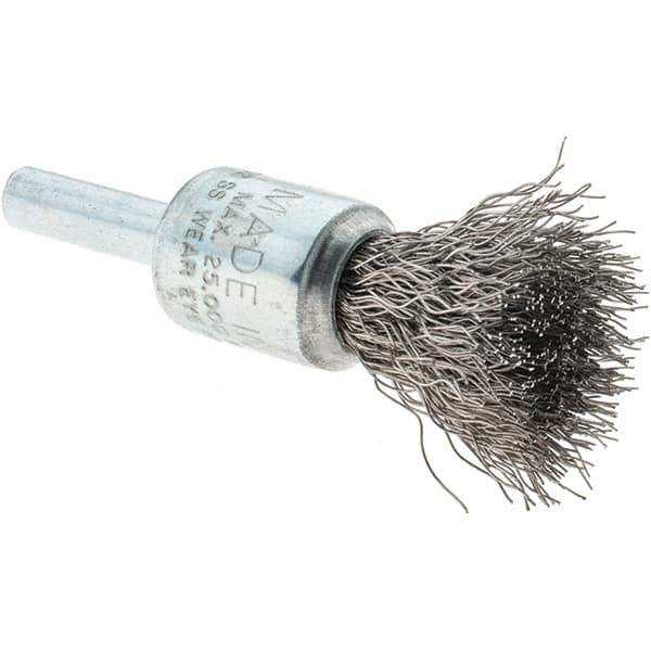 Tru-Maxx - 1/2" Brush Diam, Crimped, Flared End Brush - 1/4" Diam Steel Shank, 25,000 Max RPM - Top Tool & Supply