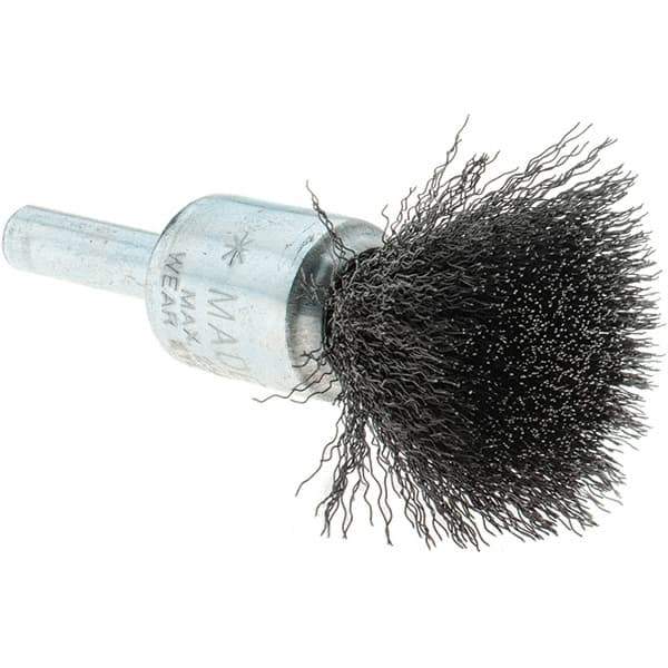 Tru-Maxx - 1/2" Brush Diam, Crimped, Flared End Brush - 1/4" Diam Steel Shank, 25,000 Max RPM - Top Tool & Supply