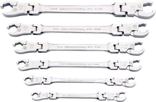 GearWrench - 9 x 11mm, Double End Head, Ratcheting Flare Nut Wrench - 7-3/4" OAL, Steel, Full Polish, 6 Points - Top Tool & Supply