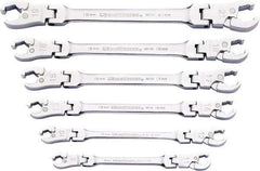 GearWrench - 9 x 11mm, Double End Head, Ratcheting Flare Nut Wrench - 7-3/4" OAL, Steel, Full Polish, 6 Points - Top Tool & Supply