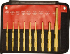 Mayhew - 9 Piece, 1/16 to 3/8", Brass Pilot Punch Kit - Round Shank, Brass, Comes in Pouch - Top Tool & Supply