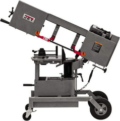 Jet - 6-1/2 x 8" Max Capacity, Manual Step Pulley Horizontal Bandsaw - 64, 132 & 247 SFPM Blade Speed, 115/230 Volts, 90°, 3/4 hp, 1 Phase - Top Tool & Supply