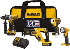 DeWALT - 20 Volt Cordless Tool Combination Kit - Includes 1/2" Brushless Hammerdrill, Brushless 1/4" Impact Driver, Brushless Reciprocating Saw & LED Worklight, Lithium-Ion Battery Included - Top Tool & Supply