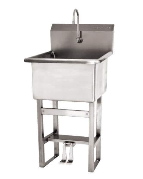 SANI-LAV - 24" Long x 24" Wide Inside, 1 Compartment, Grade 304 Stainless Steel Utility Sink Manual Faucet - 14 Gauge, 27" Long x 27-1/2" Wide x 48" High Outside, 12" Deep - Top Tool & Supply