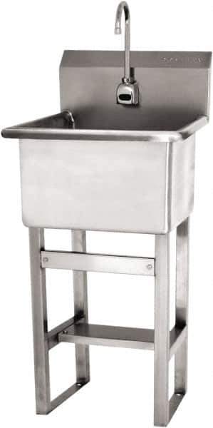 SANI-LAV - 18" Long x 18" Wide Inside, 1 Compartment, Grade 304 Stainless Steel Utility Sink - 14 Gauge, 21" Long x 20-1/2" Wide x 48" High Outside, 12" Deep - Top Tool & Supply