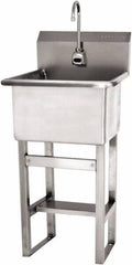 SANI-LAV - 18" Long x 18" Wide Inside, 1 Compartment, Grade 304 Stainless Steel Utility Sink Battery Sensor - 14 Gauge, 21" Long x 20-1/2" Wide x 48" High Outside, 12" Deep - Top Tool & Supply